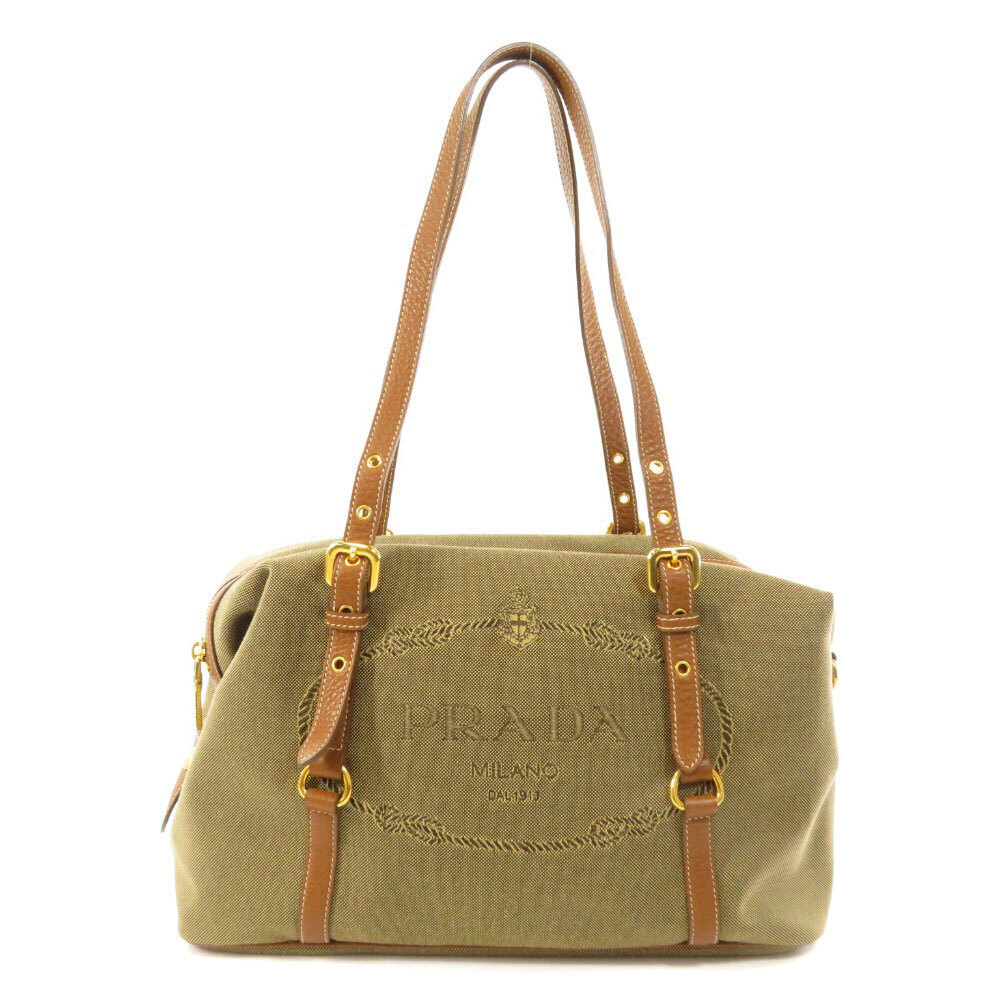 Prada Logo Jacquard Bauletto Bag beige canvas brandy leather - Picture 11 of 11